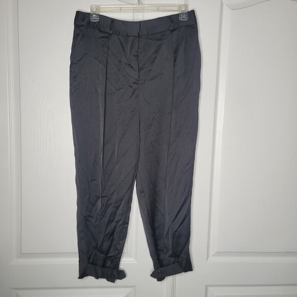 Topshop Black pants trousers Cropped Slick Tab Button Ankle Black Size 12 NEW - Picture 1 of 8